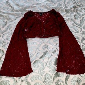 Burgundy Lace Crop top (long sleeve)